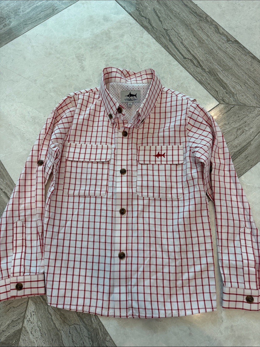 Boys' Red Windowpane Button-Up Shirt